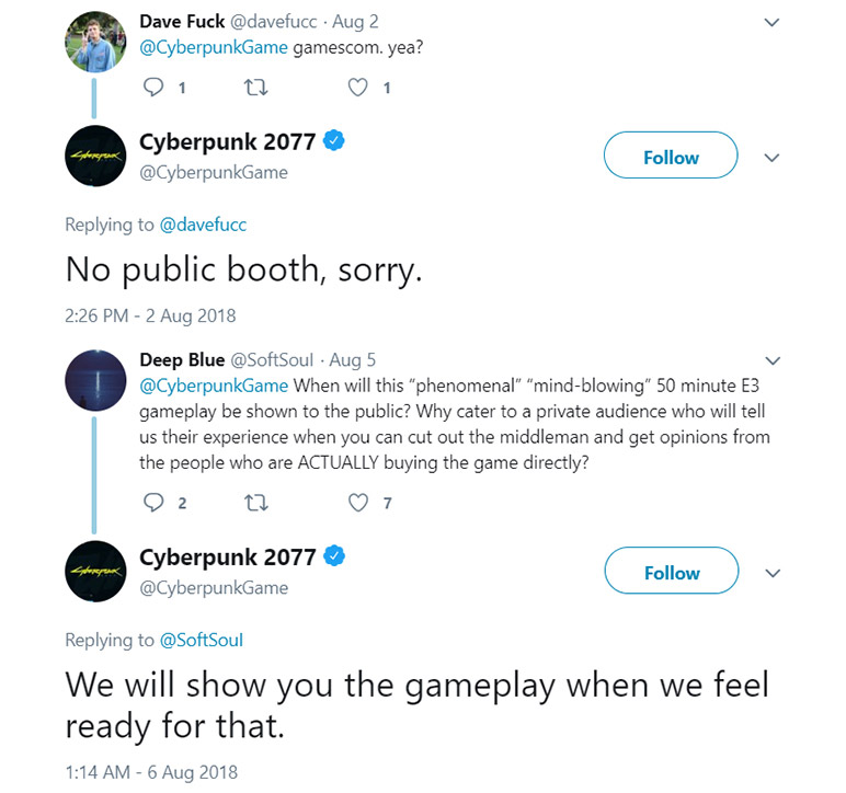 Cyberpunk 2077 จะปล่อยเกมเพลย์ในงาน Gamescom 2018 แต่ให้ชมเป็นการส่วนตัวเท่านั้น